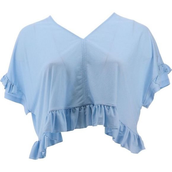NWT BISHOP + YOUNG RUFFLED SLEEVE KNIT TEE SKY BLUE SMALL - Picture 2 of 14
